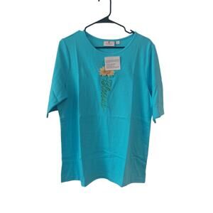 NWT Quacker Factory Sunflower Blessed Blue Shirt Top Size L Large Rhinestones